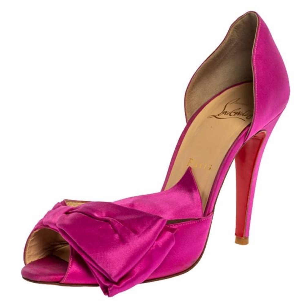 Fuschia Louboutin open toe heels